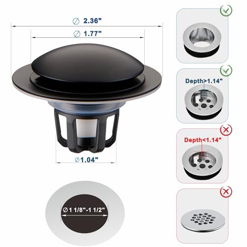 Bathroom Sink Drain Stopper,Welsan Universal Pop Up Drain Strainer with Hair Catcher for 1 1/8"-1 1/2" Drain Hole,Anti-Clogging Design Matte Black - color: Matte Black