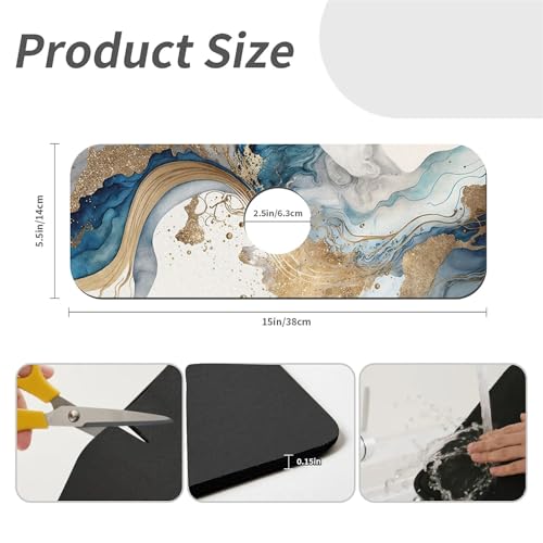 Kitchen Sink Splash Guard，Natural blue and gold marble Faucet Mat Sink Gadgets-Super Absorbent Fast Drying Mat Drip Catcher for Kitchen, Bathroom,Sink Mat, Dish Drying Mat, Bathroom(15" X 5.5" ) - color: Natural blue and gold marble