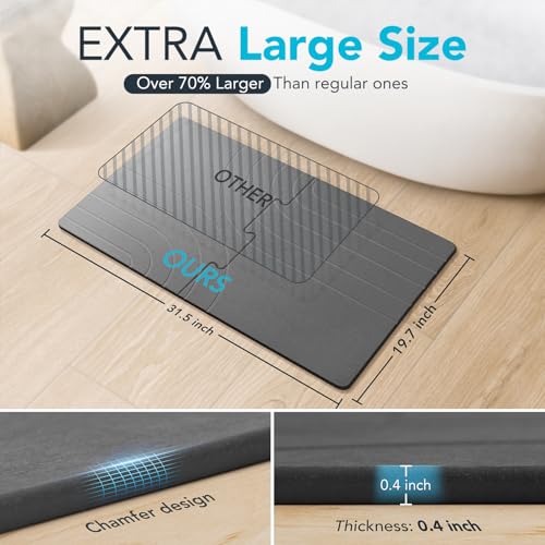 BAVIFY 32 * 20 Large Stone Drying Bath Mat for Bathroom Diatomaceous Earth Bath Mat Quick Dry Non Slip Absorbent Bathroom Floor Mat Modernized Water Absorbing Diatomite Shower Bath Mat Grey