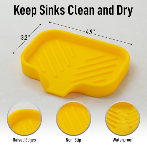 Zulay Kitchen Small Silicone Sponge Holder (4.9x3.3”) – Space-Saving Sink Organizer Tray for Sponge, Soap, Brush & More – Compact Non-Slip Dish for Kitchen & Bathroom (Yellow) - color: Yellow (Small), size: Small (4.9x3.3)