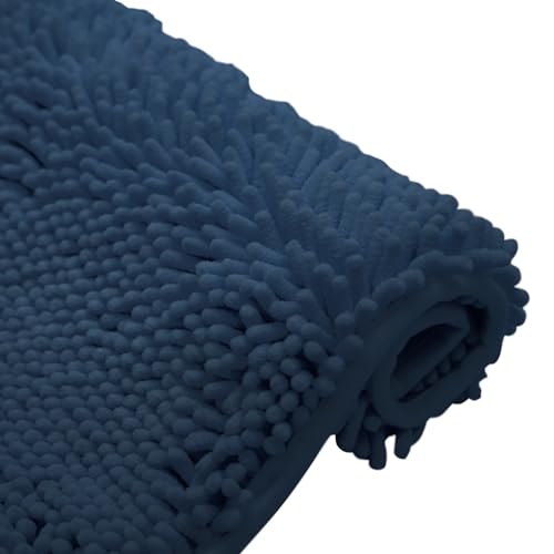 Non-Slip Bath Rug,Extra Soft Microfiber Bedroom Shag Carpet with Anti-Slip Backing,Water/Dust Absorbent Fast Dry Shower Mat,Sound Insulated Stairs Pad,Machine Washable (NavyBlue,24 x 24 Inches) - color: Navyblue, size: 2' x 2' (Rectangular)