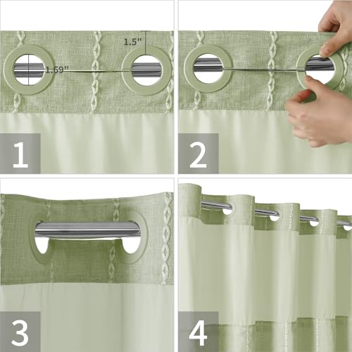 eachope No Hook Long Shower Curtain Set with Snap-in Fabric Liner,Linen Ultra Thick Fabric with Tassels,Boho Chic Modern Farmhouse Country Neutral Cloth Shower Curtains for Bathroom,Sage Green,71x80 - color: Sage Green, size: 71"W x 80"L (Pack of 1)