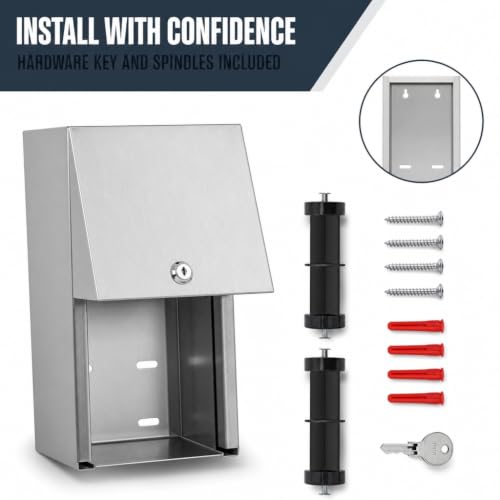 Commercial Toilet Paper Dispenser - 304 Stainless Steel Double Roll Holder - Heavy Duty Lockable Wall Mount Tissue Dispenser for Restroom - Metal Bathroom Fixtures
