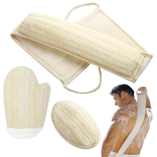 Natural Loofah Sponge, Exfoliating Body Scrubber for Men Women, Loofah with Handle, Exfoliating Back Scrubber for Shower Set, Deeply Clean & Invigorate Your Skin (3 pcs in Box) - style: 3 Count Natural Loofah in 3 Styles