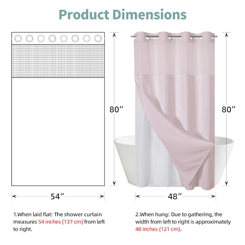 eachope BlushPink No Hook Waffle Weave Shower Curtain with snap-in Liner Replacement, 230GSM Waterproof Fabric Hotel Shower Curtain Set for Bathroom, Through Mesh Top Window,54Wx80H - color: Blushpink, size: 54"W x 80"L (Pack of 1)