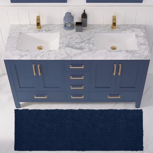 LuxUrux 2-Piece Bathroom Rug Set – Plush Chenille Runner & U-Shaped Toilet Mat, Soft, Absorbent & Non-Slip Design (20x20 U & 27x47 inches, Navy) - color: Navy, size: 2 Piece Set - X Large