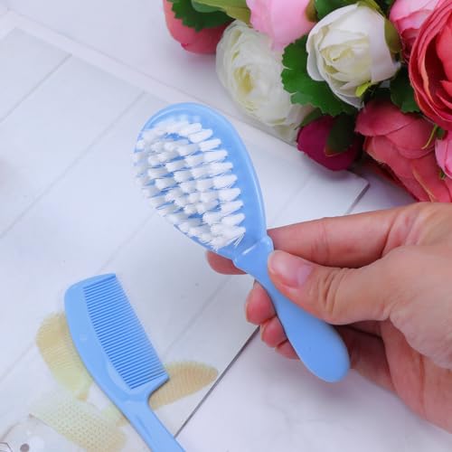 HEALLILY Baby Brush and Comb Set Soft Massage Comb for Infant Hair Care Gentle Baby with Circular Tooth Design Promotes Scalp Circulation 4.72In Blue Toddler Hair Brush
