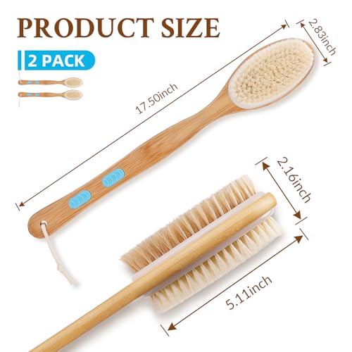 Body Brush with Back Scrubber, Double-Sided Long-Handled Bath Brush with Soft and Firm Bristles for Gentle and Deep Exfoliation, Wet/Dry Use, 2 Pack - size: Anti-slip
