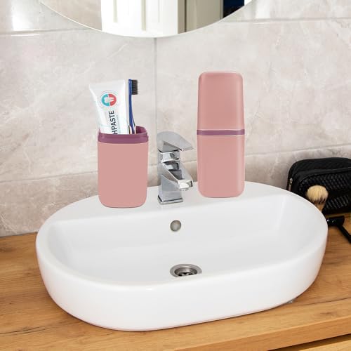 COMNICO Travel Toothbrush Cup Case Portable PP Seal Tooth Brush Holders Cover Multi-Function Toothpaste Storage Container Cup for Home School Camping Business Trip Bathroom (Pink) - color: Pink