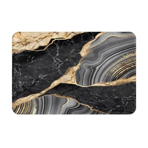 Bath Mat Luxury Black Gold Marble Quick Dry Bathroom Rugs Non Slip Absorbent Shower Flannel Rug Floor Mat for Bathroom,Bathtub,Sink,Bedroom,16"X24" - color: Cay11