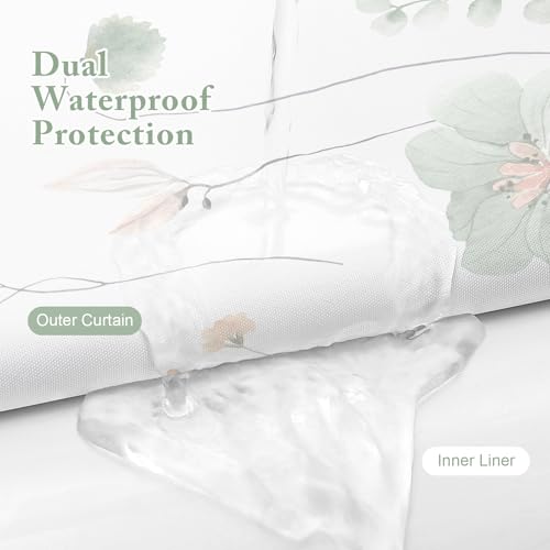 Gibelle Small Stall 3 in 1 Shower Curtain Set, Watercolor Floral Bath Curtain and PEVA Liner Set with 12 Double Sided Steel Hooks, Modern Waterproof Fabric Bathroom Curtain 36x72, Sage Green - color: Sage Green, size: 36"W x 72"L (Pack of 1)
