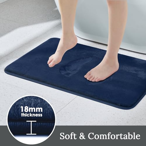 HUXMEYSON Bathroom Rugs Sets 3 Piece, Ultra Soft Velvet Memory Foam Bath Rugs, Non-Slip & PVC Backing Bathroom Mat Set, Washable Quick Dry Bath Rug - Navy - color: Navy, size: 17"x24"+20"x32"+U Shape 20"x24"