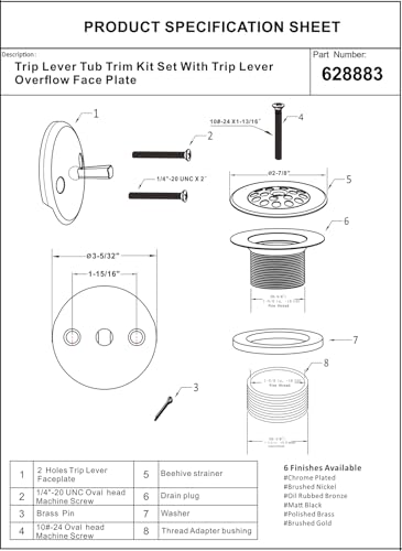 Artiwell Trip Lever Tub Trim Kit Set With Trip Lever Overflow Face Plate, Trip Lever Bathtub Drain with Strainer, Overflow and Matching Screws (OIL RUBBED BRONZE) - color: Oil Rubbed Bronze
