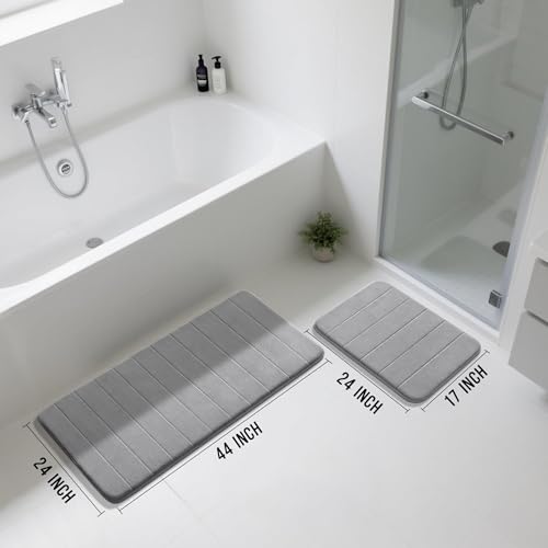 Yimobra Large Bath Mat Set 2 Piece- Super Soft Absorbent Quick Dry Memory Foam Bathroom Rugs, Machine Washable Non Slip Floor Carpet for Tub Shower & Double Vanity (17x24 & 44x24, Gray) - color: Grey, size: 44x24+24x17 Inch