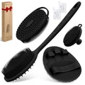 Silicone Back/Body/Face Scrubber & Soft Bath Glove Set 4PCS, Gentle Exfoliating Back & Body Scrubber with Dual-Side Brush Head, Hand-fit Bath Glove & Face Scrubber for Deep Cleaning(Black-4PC) - color: Black*4