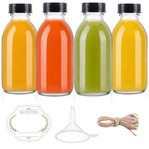 4 oz Small Glass bottles, 4 Pack Empty Clear Juice Glass Bottle with Cap for Homemade Vanilla Extract, Essential Oils, Potion, Syrup, Liquids, Christmas, Holiday Gift - color: Clear, size: 4 Pack