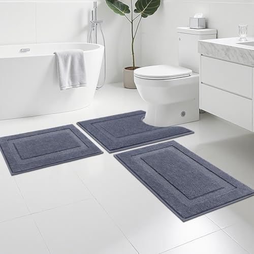 SHACOS Dark Grey Bathroom Rugs Sets 3 Piece Bath Mat U Shaped Toilet Rug | 20x32+ 16x24+ 20x24, Soft Fluffy Microfiber Bath Rugs Set, Non Slip Washable Absorbent Bathroom Floor Mats Carpet Shower Rug - color: Dark Grey, size: 16"x24"+ 20"x32"+U Shape 20"x