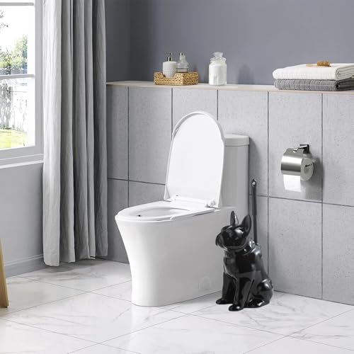 Comeon Ceramic Dog White/Black Toilet Brush and Holder Set, Plastic Handled Scrub Brush for Bathroom Cleaning,13.7"*6.3" (Black) - color: Black, size: Dog