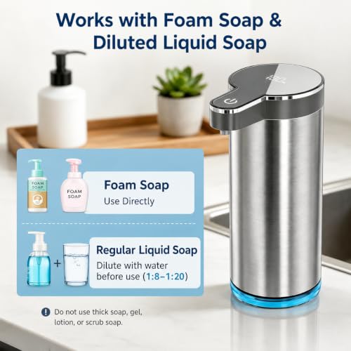Automatic Foaming Soap Dispenser, Touchless Rechargeable Soap Dispenser for Kitchen & Bathroom, Stainless Steel, 4 Adjustable Foam Levels, USB-C, Waterproof, 12oz/350ml(Stainless Steel Foam) - color: St-01 Foam Gray