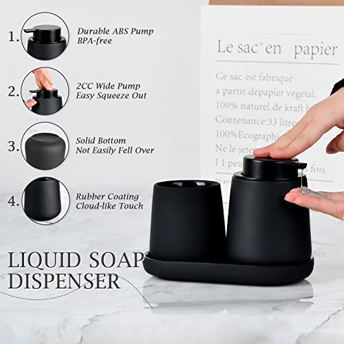 BosilunLife Ceramic Bathroom Accessories Set 3 Pcs, Liquid Soap Dispenser and Toothbrush Holder with Tray, Modern Farmhouse Vanity Decor, Black Housewarming Gift (Black-Liquid) - color: Black, style: liquid