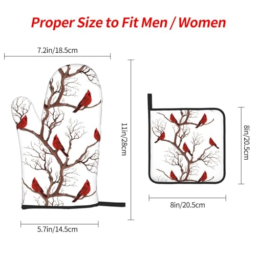 Winter Cardinal Birds Oven Mitts and Pot Holders Sets of 3 Kitchen Hot Pads Oven Gloves Heat Resistant Washable for Cooking Grilling Baking Christmas Holiday Kitchen Decor Cardinal Gifts for Women - color: Birds Cardinal