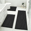 Bsmathom Bathroom Rugs Sets 3 Piece, Soft Non Slip Microfiber Bath Mat and U-Shaped Contour Toilet Rug, Machine Washable Absorbent Shaggy Bathroom Set, Black - color: Black