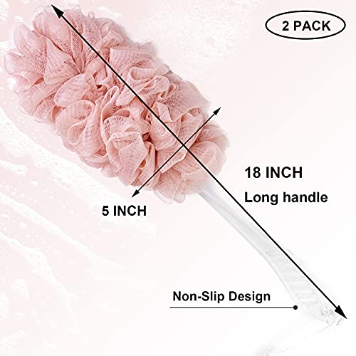 PPHAO - Loofah on a Stick for Men & Women - Bath Brush with Long Handle - Plastic Loofah Sponge - 2Pack in Green & Pink - style: Green and Pink