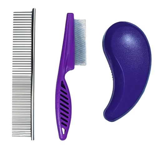 3 PCS Puppy Brush Grooming Kit, Stainless Steel Flea Comb, Fit for Yorkie, Shih Tzu, Maltipoo, Soft Bristle (Dark Purple) - color: Dark Purple