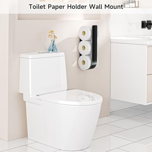 Toilet Paper Storage Wall Mount, Toilet Paper Holder Stand for 3 Rolls Tissue, Metal Extra Toilet Paper Storage Holder, Tissue Roll Holder for Rv, Bathroom,Black (1pack)