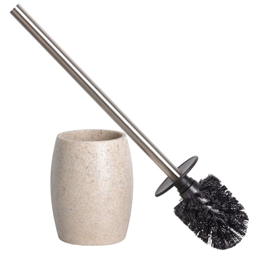 Clasin Home Toilet Bowl Brush and Holder with Stainless Steel Long Handle, Toilet Scrubber Brush with Durable Base, 360° Deep Cleaning Bristles for Bathroom, Compact Set for Small Space (Beige) - color: Beige