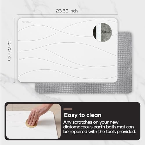 Super Absorbent Stone Bath Mat, Super Non-Slip Diatomaceous Earth Bathroom Rug, Easy Clean for Bathroom, Kitchen and Shower, Home Decor Accessories Rugs, Quick Dry (15.3″x23.6″, White) - color: White, size: 1'3" x 1'11" (Rectangular)