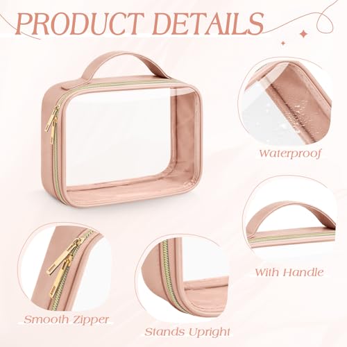 Abbylike 6 Pcs Clear Makeup Bags Bulk 7.9 x 5.9 x 2.4 Inches Quart Size Approved PU Leather Toiletry Bag with Handles Small PVC Clear Travel Cosmetic Case for Women Wedding Bridal Gifts(Pink) - color: Pink