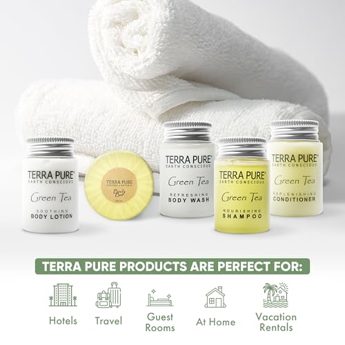Terra Pure Hotel Soaps & Toiletries Bulk Set | 1-Shoppe Amenities Kit | 1oz Shampoo & Conditioner, Body Wash, Lotion, 1.25oz Bar Soap | Travel Size | 150 Pieces - style: 150 PIECES