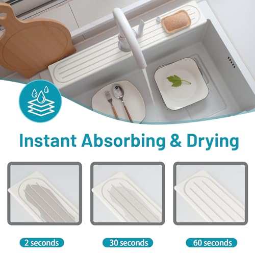 Faucet Mat for Kitchen Sink with Raised Feet, Stone Sink Mat Quick Dry around Faucet, Water Absorbent Stone Tray, Sink Splash Guard & Protectors, Stone Drying Mat for kitchen Counter - color: White Gray Style 1, size: 23.7" x 4"