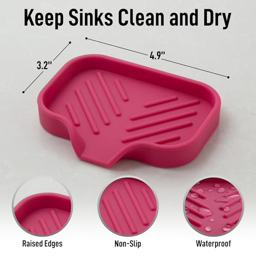 Zulay Kitchen Small Silicone Sponge Holder (4.9x3.3”) – Space-Saving Sink Organizer Tray for Sponge, Soap, Brush & More – Compact Non-Slip Dish for Kitchen & Bathroom (Honeysuckle) - color: Honeysuckle (Small), size: Small (4.9x3.3)