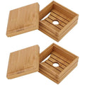 1/2Pcs Bamboo Soap Dish with Lid - Natural Wood Bar Tray Holder Storage Rack Container, Self Draining Soap Tray for Bathroom, Extend Soaps Life and Keep Dry ﻿(2Pcs) - color: 2pcs