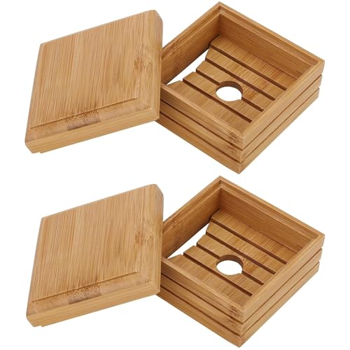 1/2Pcs Bamboo Soap Dish with Lid - Natural Wood Bar Tray Holder Storage Rack Container, Self Draining Soap Tray for Bathroom, Extend Soaps Life and Keep Dry ﻿(2Pcs) - color: 2pcs