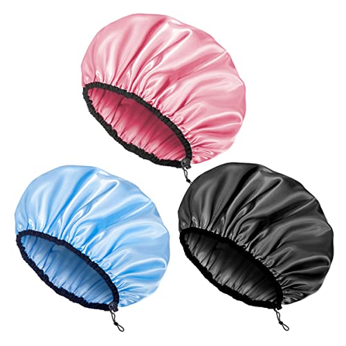 Auban Shower Cap for Women, Adjustable Reusable, Extra Large, Double-Layer Waterproof Bathing cap, Waterproof Exterior, EVA Lining, Hair Cap for All Hair lengths, 3 Colors - color: blue,pink,black