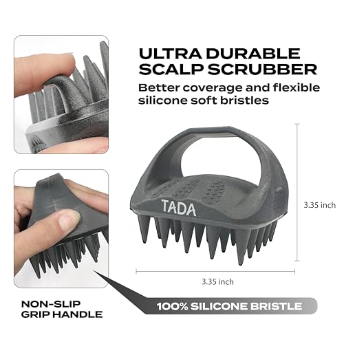 Long Bristle Large Square Silicon Shampoo Brush Head Scalp Massager Scrubber for Men and Women for Hair Growth Dandruff (Grey) - color: Grey