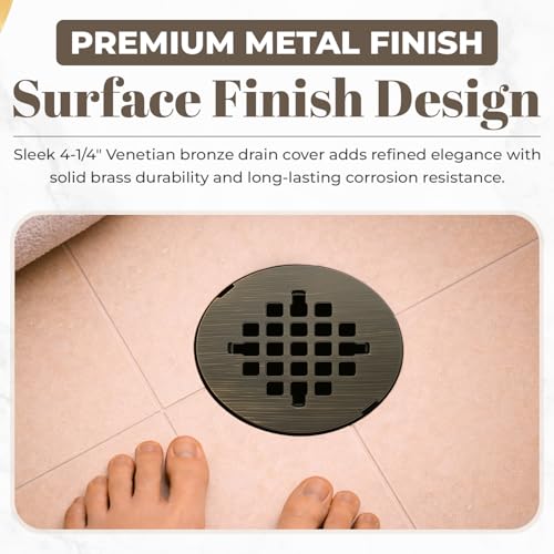 4 ¼” Venetian Bronze Snap-in Shower Drain Cover - Solid Brass Construction - 4.25" OD Drain Strainer - Easy Install - Premium Round Cover - Oil Rubbed Bronze Replacement Grate - color: Venetian Bronze