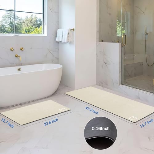 2 Piece Bathroom Mat Rugs Set - Quick Dry Absorbent Diatomaceous Earth Bath Mat Non-Slip Bathroom Floor Mat with Rubber Backing, Thin Bathroom Rugs Fit Under Door, 15.7x23.6+15.7x47.2 Inch, Beige - color: Beige, size: 1'4" x 3'11" (Runner)