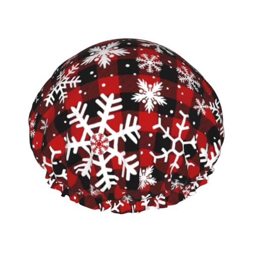 Christmas Snowflakes Shower Cap For Women Reusable Waterproof Double Layers Bath Cap Hair Protection Elastic Ladies Spa Salon Shower Hat - color: Christmas Snowflakes