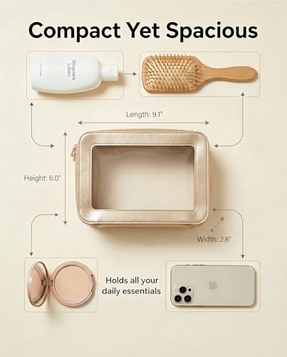 LETGO Clear Makeup Bags for Travel, TSA Approved Toiletry Bag with Zipper, Clear Cosmetic Organizer Fit Carry-on Beach Essentials for Women Men (O-Gold) - color: O-Gold