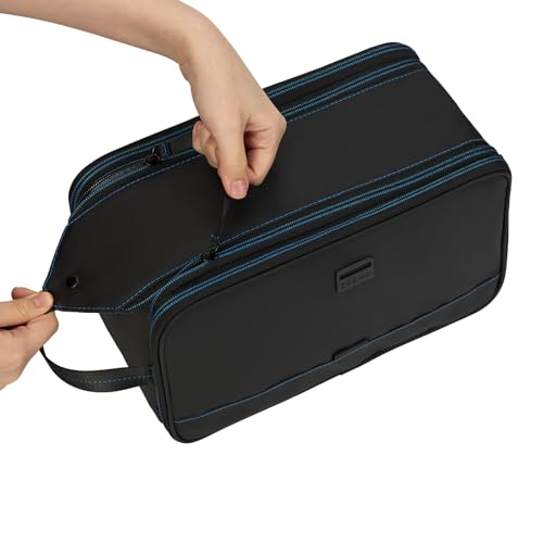 ZEEMO Travel Toiletry Bag for Men, Large Water-Resistant Double-Sided Full-Open Dopp Kit, Versatile Organizer for Shower and Hygiene Accessories, Bathroom Essentials, Cosmetics, Black and Blue - color: Black and Blue, size: Large