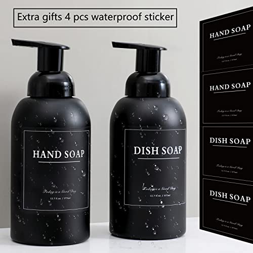 rejomiik 2 Pack Foaming Thick Glass Foam Hand Soap Dispenser for Bathroom or Kitchen Sink, 13 oz Pump Bottles for Hand soap, Body Wash, Matte Black - color: Black