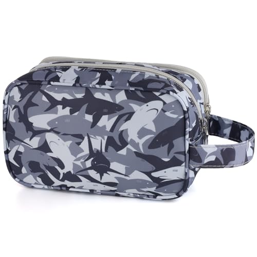 Shark Kids Toiletry Bag for Boys, Travel Toiletry Bag for Little Young Boys Waterproof Hanging Wash Bag Toddler Traveling Toiletries, Camo Black - color: Black Shark