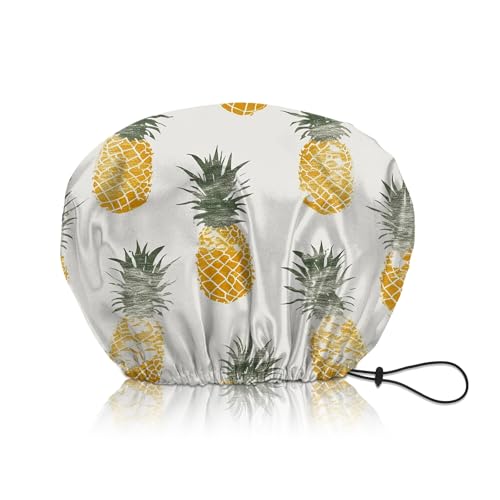 Shower Cap Adjustable Waterproof Double Layer Elastic Reusable Hair Bath Cap Cute Aesthetic for Women Girls-Pineapple - color: R12-Pineapple