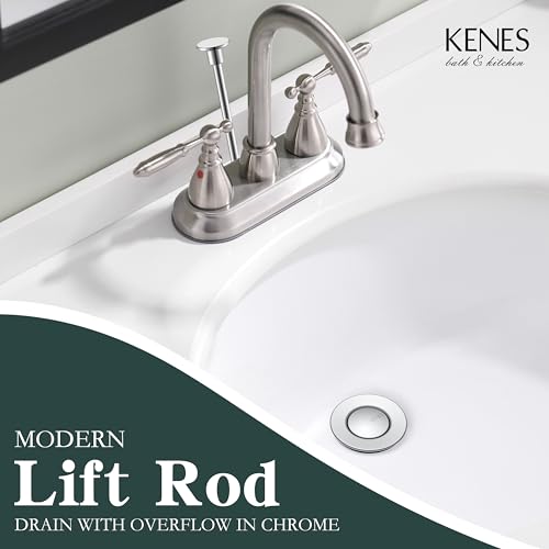 KENES Bathroom Sink Drain Stopper with Lift Rod, Chrome Sink Drain with Overflow, Lavatory Pop Up Drain Assembly for Bathroom Vanity Sink, LJ-P701-5 - color: Chrome, size: Small Pop up Cap (With Overflow)