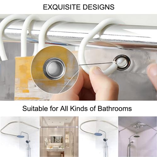 Lnond 4Pcs Bathroom Shower Curtain Sets with Rugs,Yellow Grey Ombre Bathroom Sets with Shower Curtain and Rugs and Accessories - color: Yellow Grey