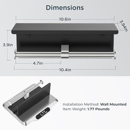 FORIOUS Double Toilet Paper Holder with Shelf, Wall Mount Tissue Roll Holder for Bathroom, 304 Stainless Steel Commercial Toilet Tissue Dispensers with Phone Shelf (1, Matte Black & Stainless Steel) - color: Matte Black & Stainless Steel